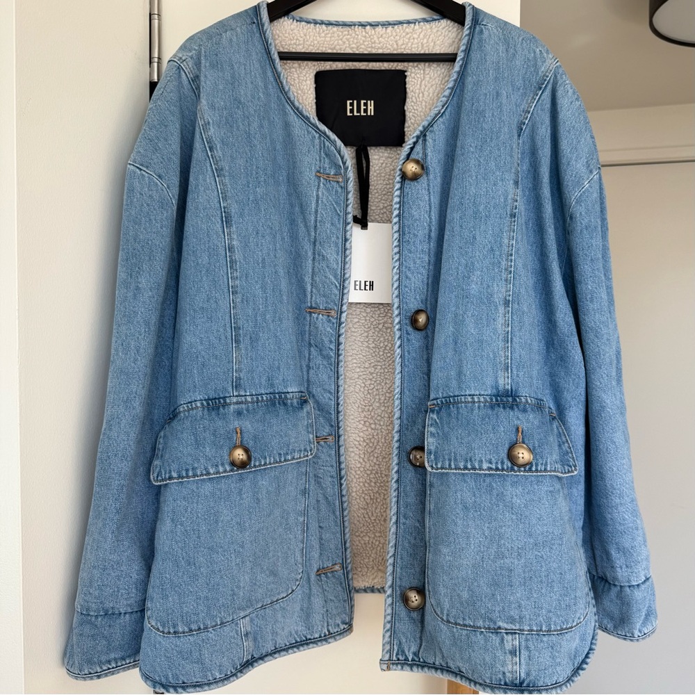 Light Blue Sherpa-Lined Denim Jacket